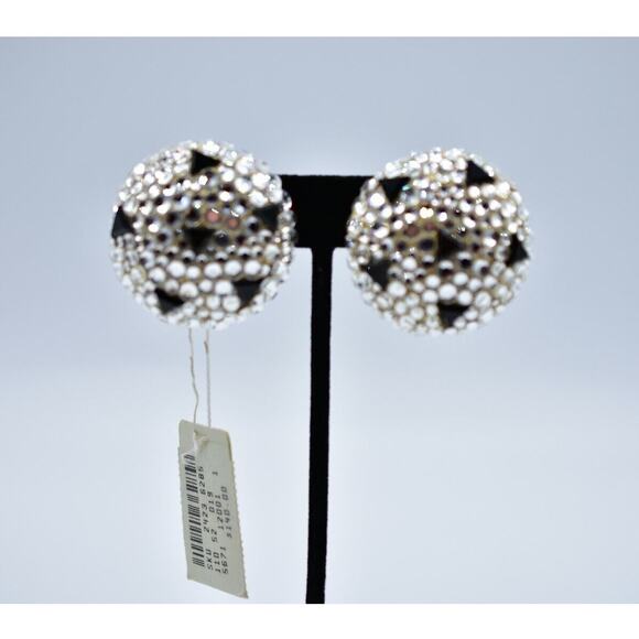 JAMES ARPAD Vintage Clip On Earrings Rhinestone Crystal Black Signed NOS Bin8 - Picture 1 of 12